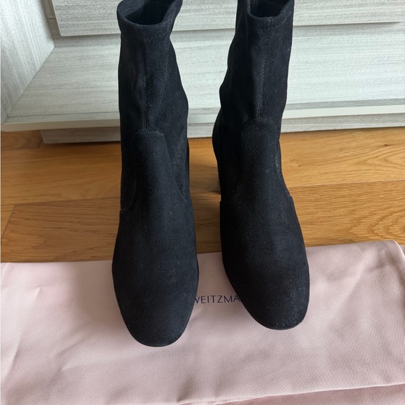 Stuart Weitzman Black Suede Sock Ankle Boots - Picture 2 of 7